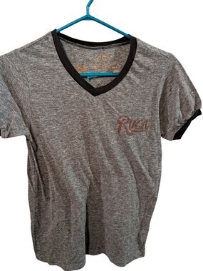 RVCA Women's Heather Gray V-Neck Tee with Black Trim
